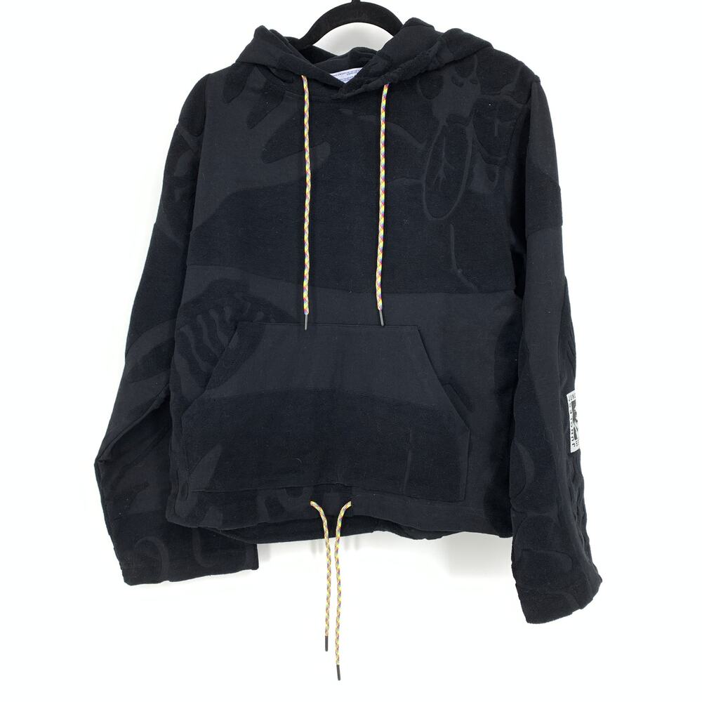 Jungles Towelling Hoodie Sweatshirt Men's Size Small Black Pullover Terry Cloth
